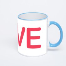 Кружка с синей ручкой и ободком