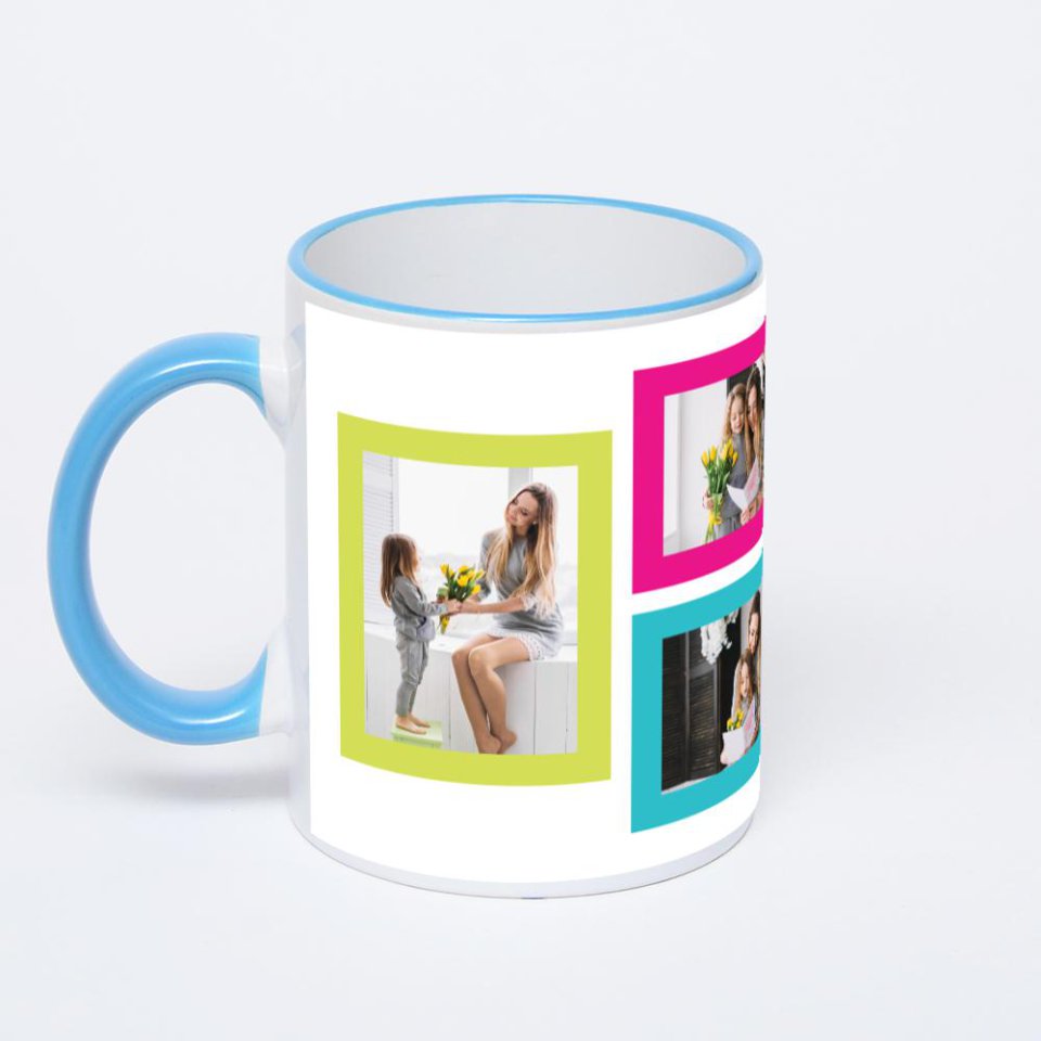 Кружка с синей ручкой и ободком