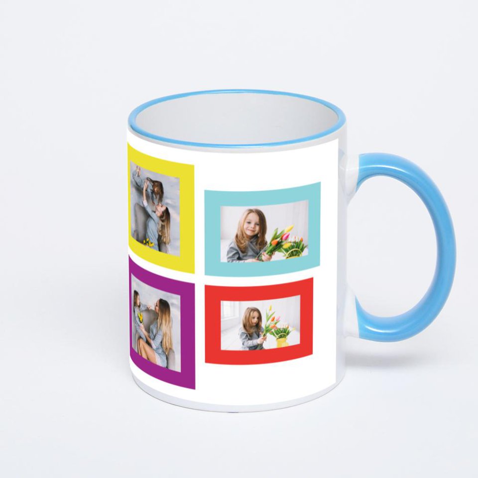 Кружка с синей ручкой и ободком