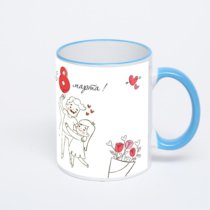 Кружка с синей ручкой и ободком