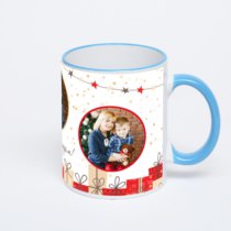 Кружка с синей ручкой и ободком