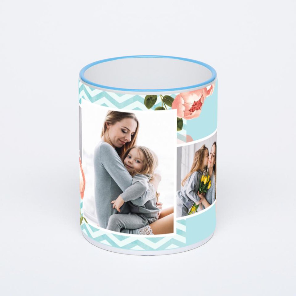 Кружка с синей ручкой и ободком