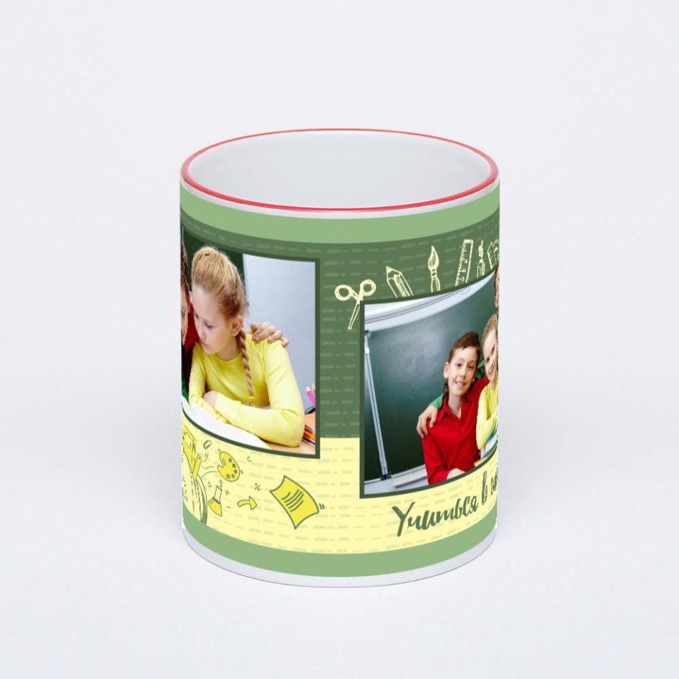 Кружка с красной ручкой и ободком