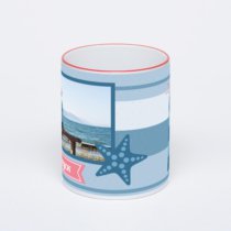 Кружка с красной ручкой и ободком