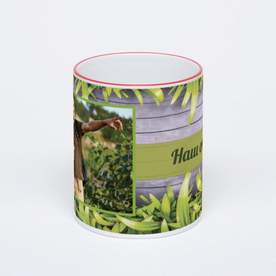 Кружка с красной ручкой и ободком