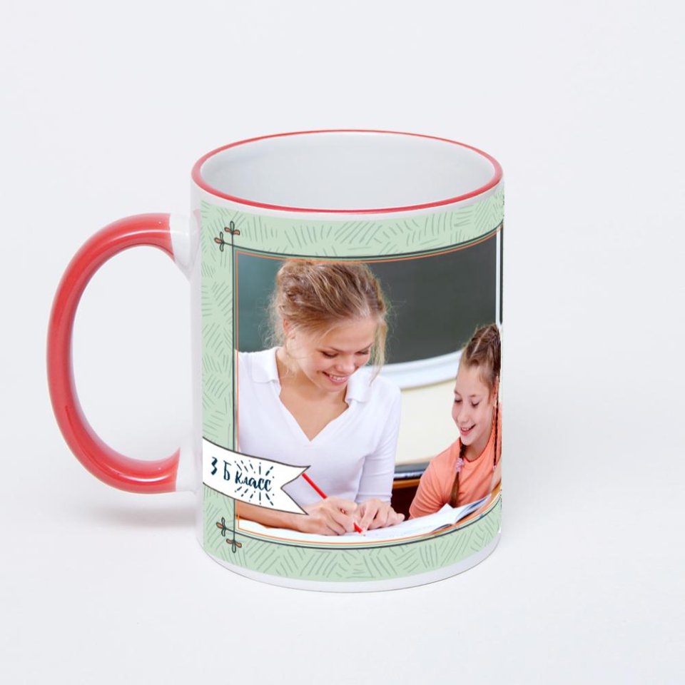 Кружка с красной ручкой и ободком