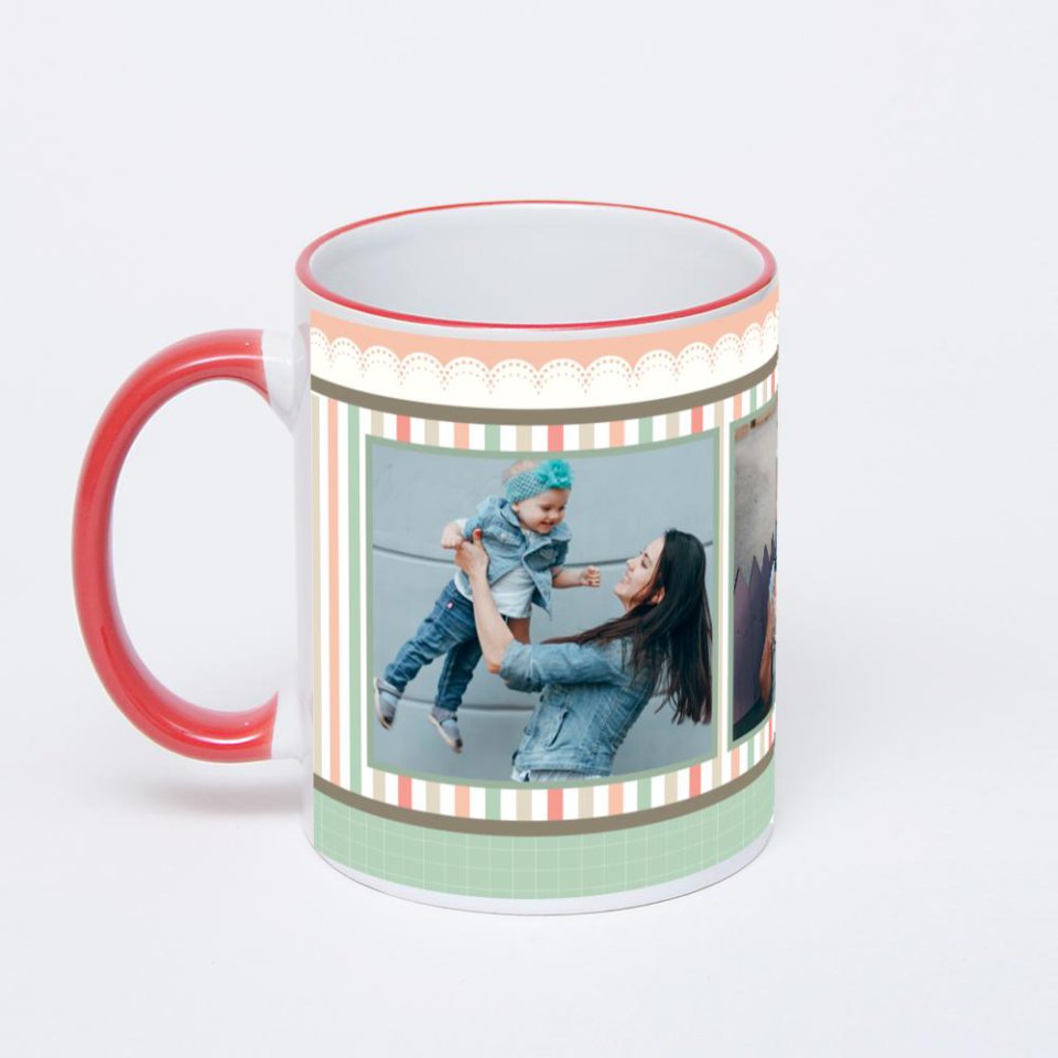 Кружка с красной ручкой и ободком