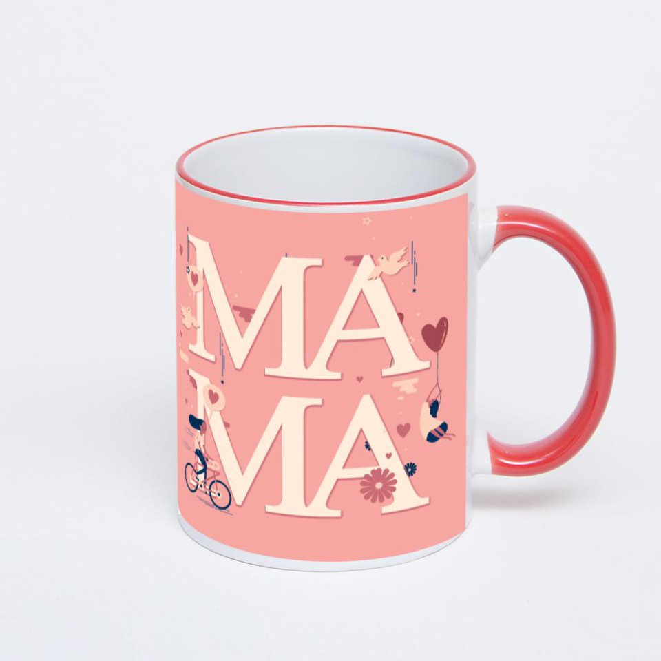 Кружка с красной ручкой и ободком