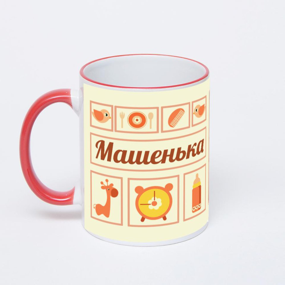 Кружка с красной ручкой и ободком