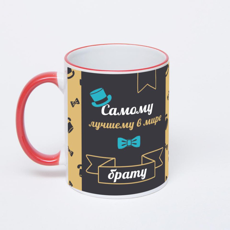 Кружка с красной ручкой и ободком