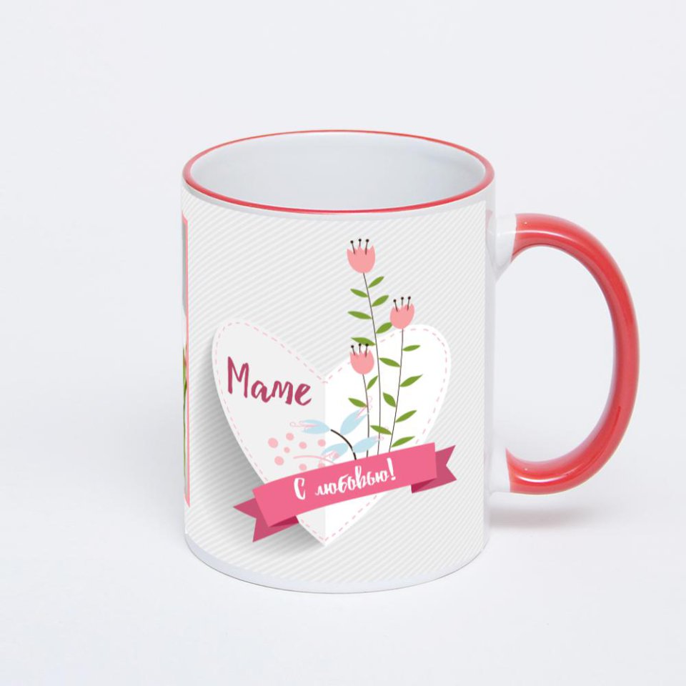 Кружка с красной ручкой и ободком