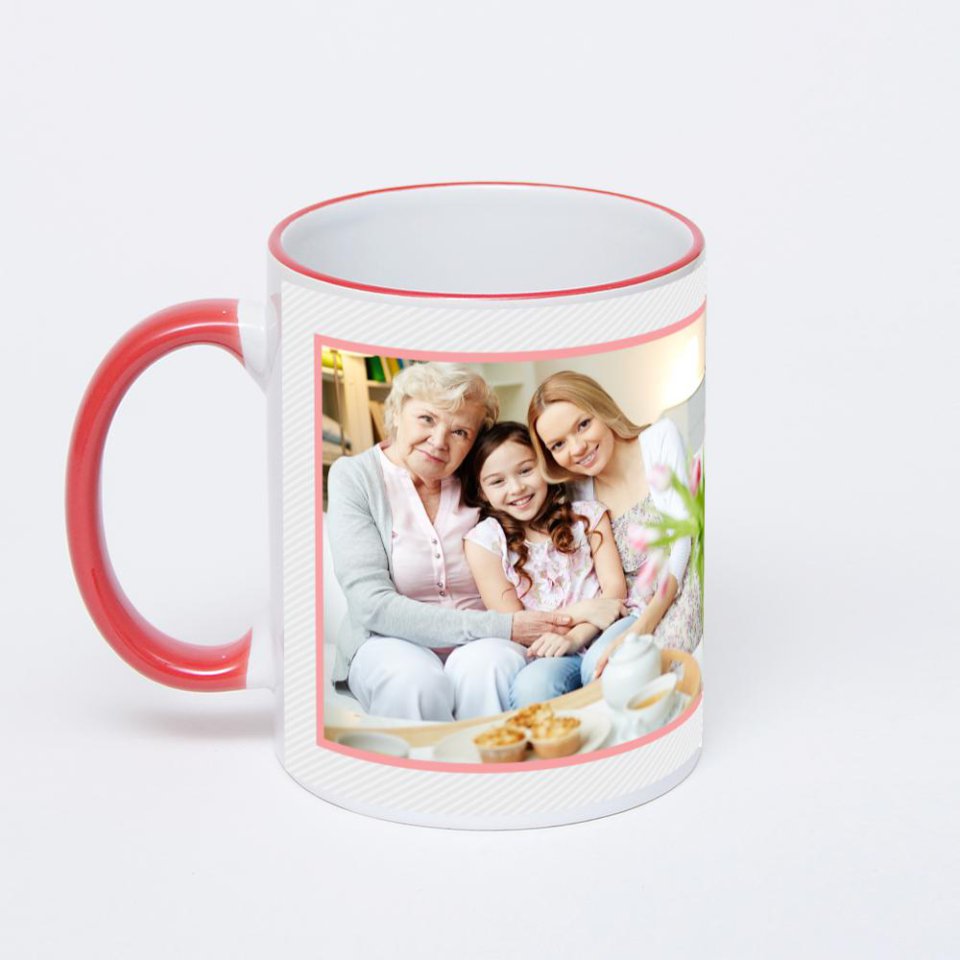 Кружка с красной ручкой и ободком