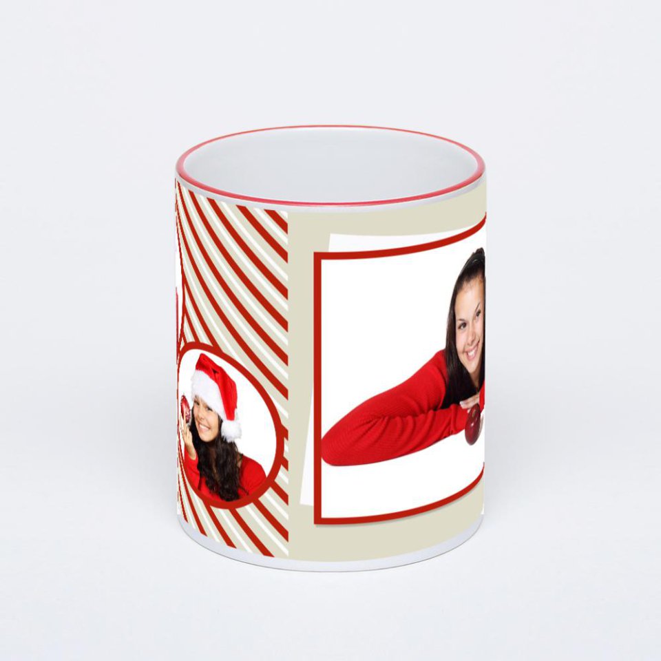 Кружка с красной ручкой и ободком