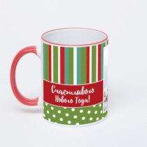 Кружка с красной ручкой и ободком