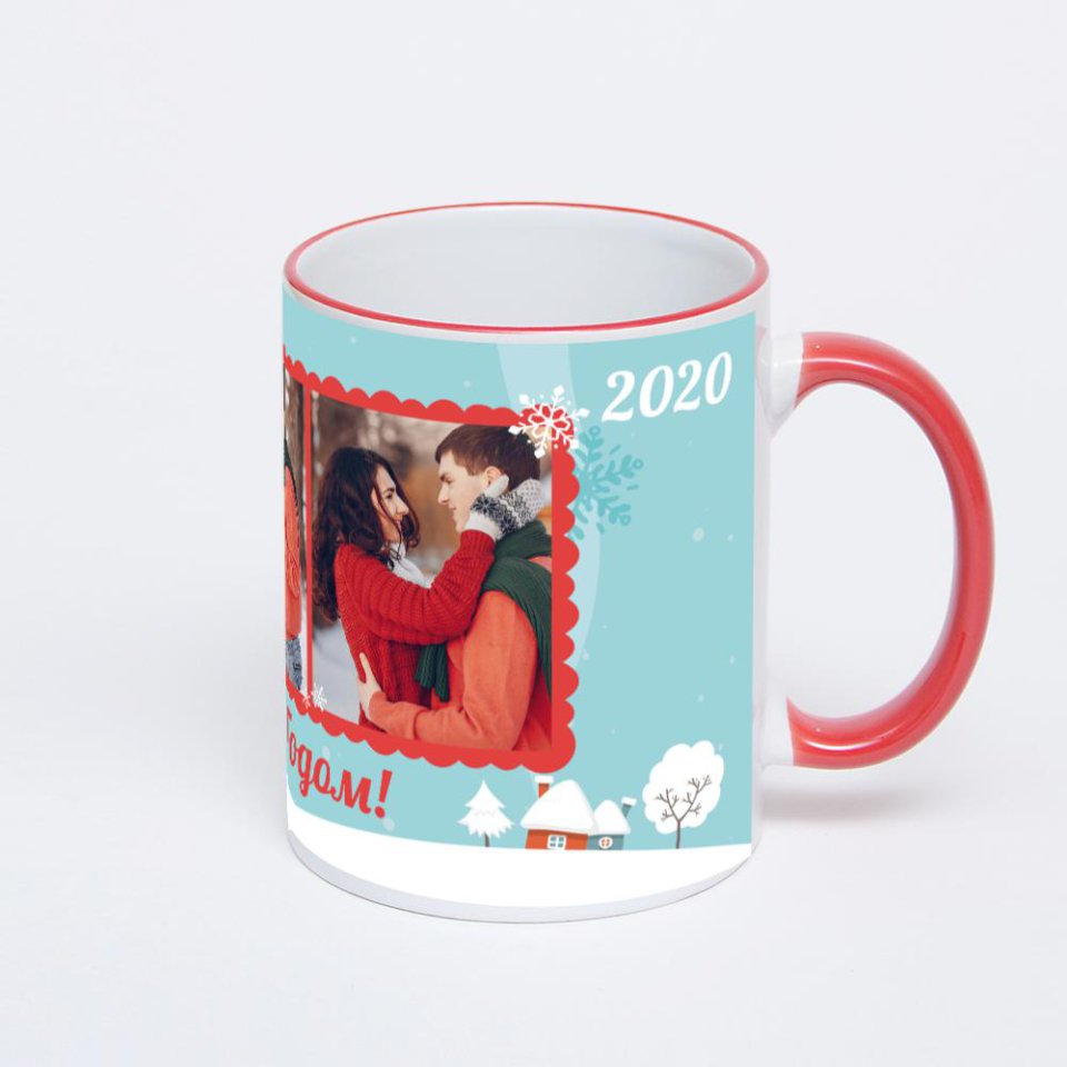 Кружка с красной ручкой и ободком