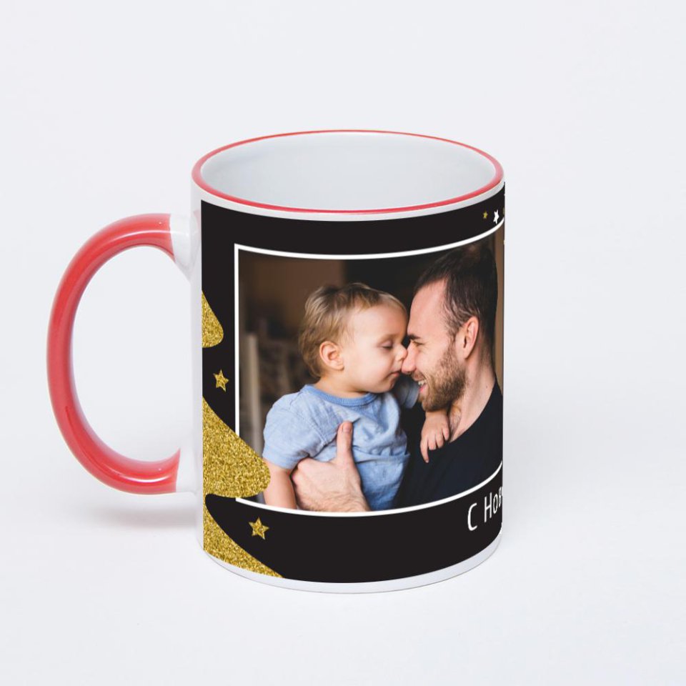 Кружка с красной ручкой и ободком