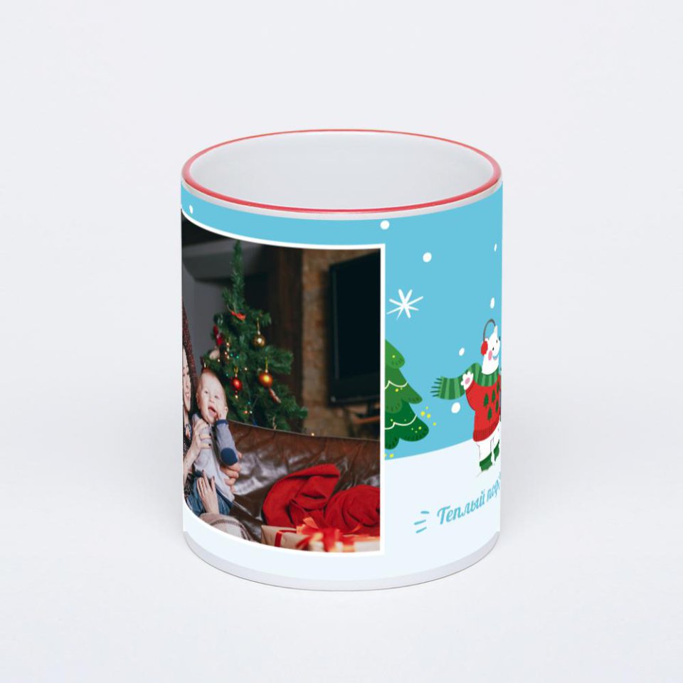 Кружка с красной ручкой и ободком