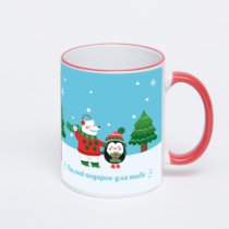 Кружка с красной ручкой и ободком