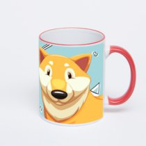 Кружка с красной ручкой и ободком