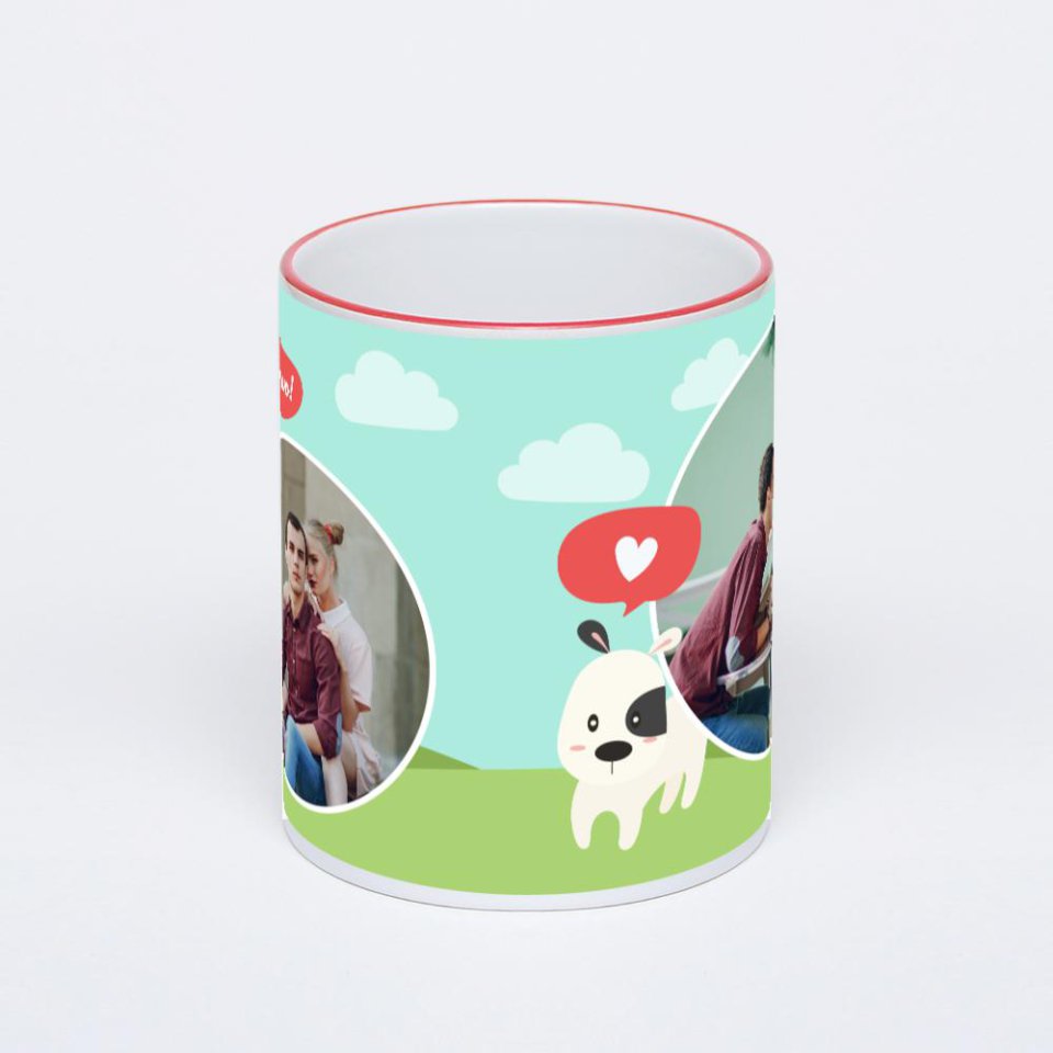 Кружка с красной ручкой и ободком