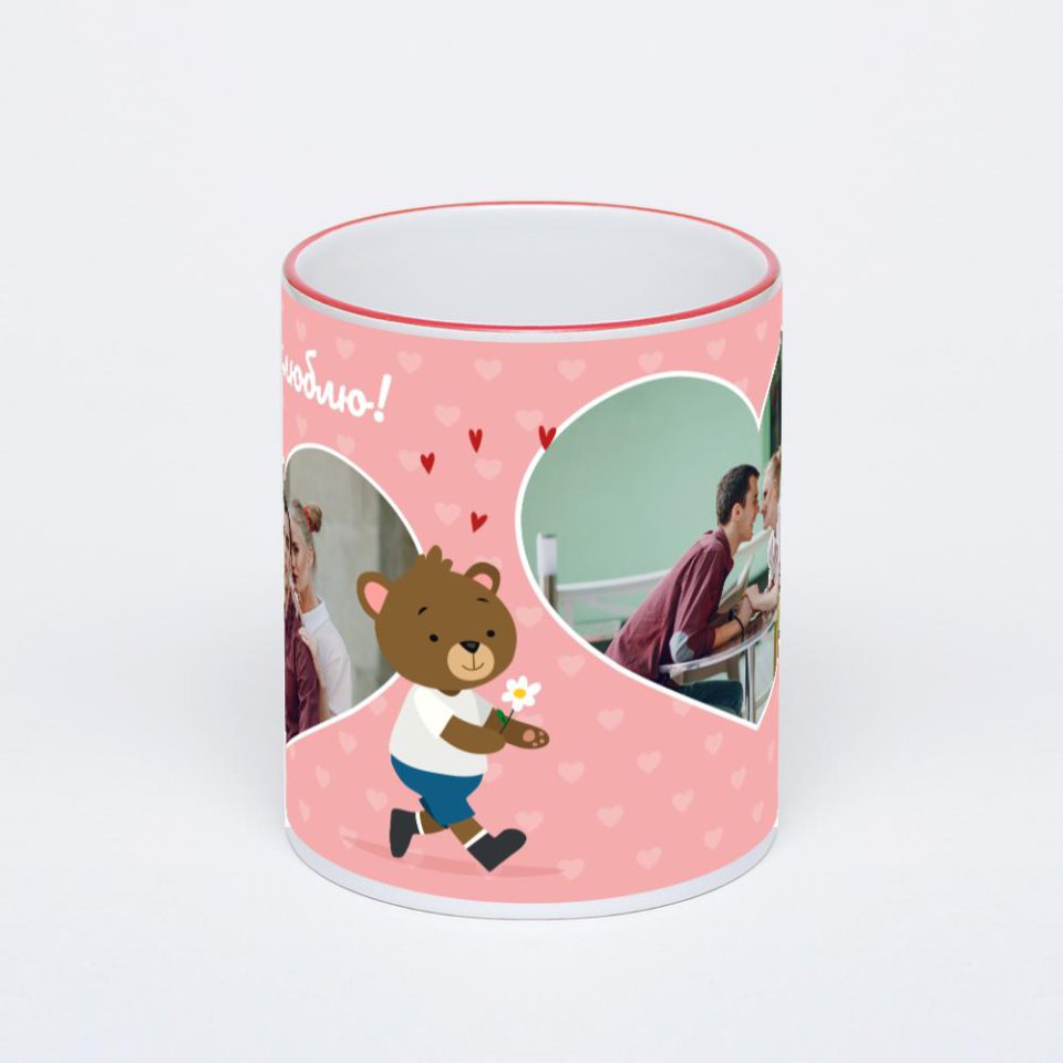 Кружка с красной ручкой и ободком