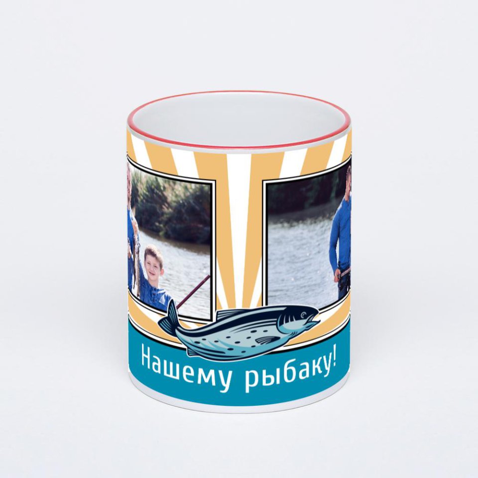 Кружка с красной ручкой и ободком