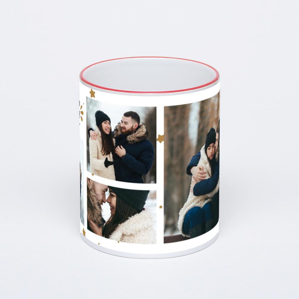 Кружка с красной ручкой и ободком