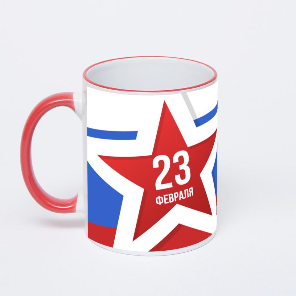 Кружка с красной ручкой и ободком