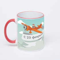 Кружка с красной ручкой и ободком