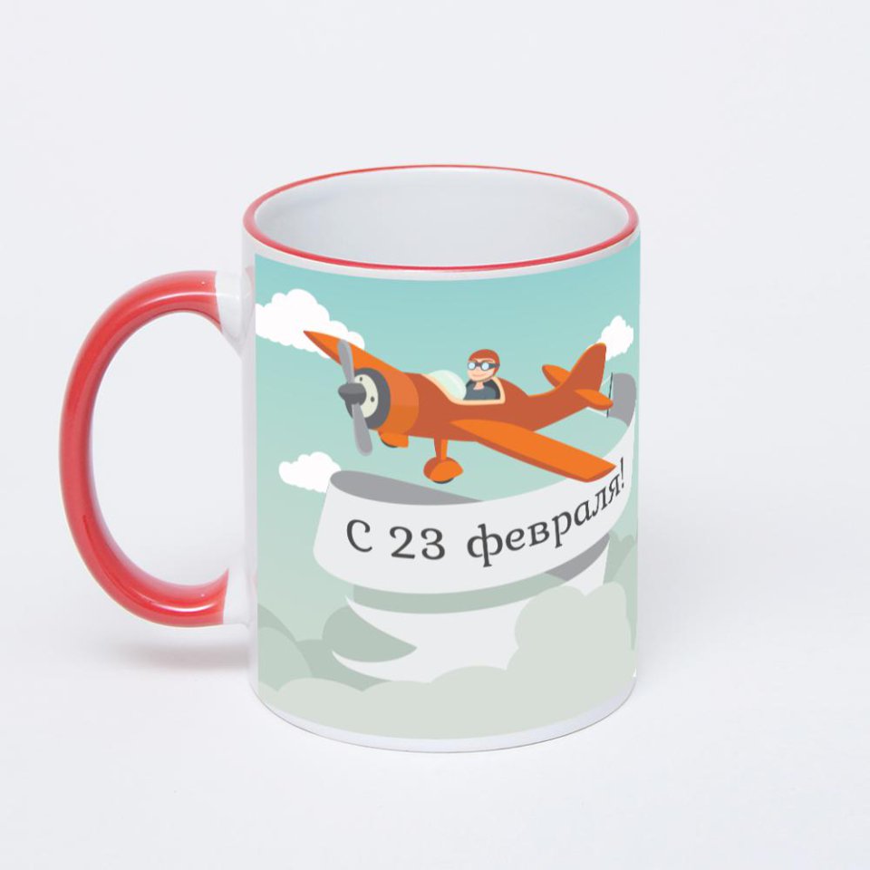 Кружка с красной ручкой и ободком