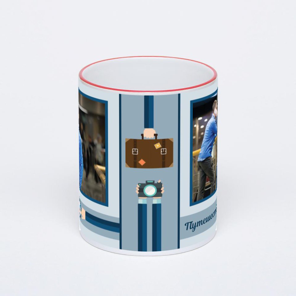 Кружка с красной ручкой и ободком