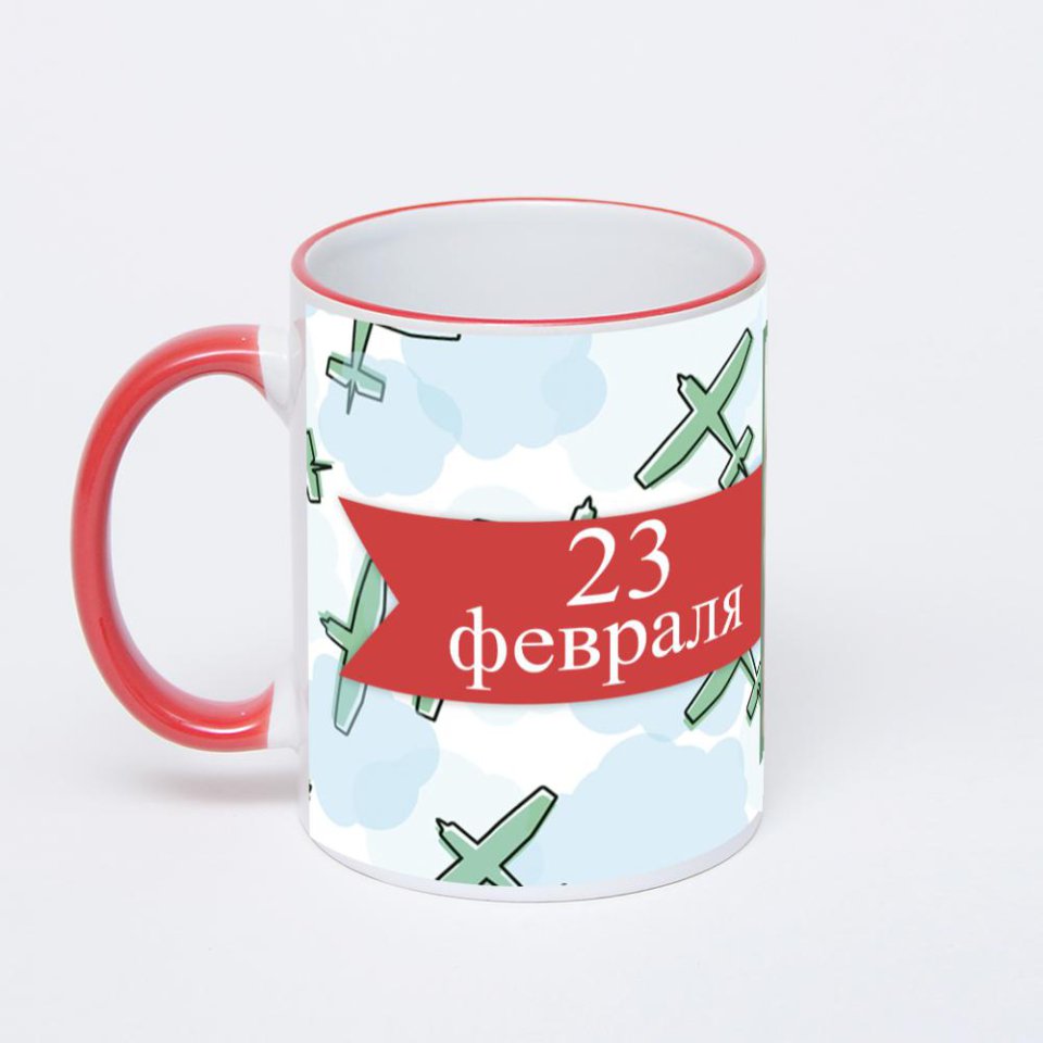 Кружка с красной ручкой и ободком