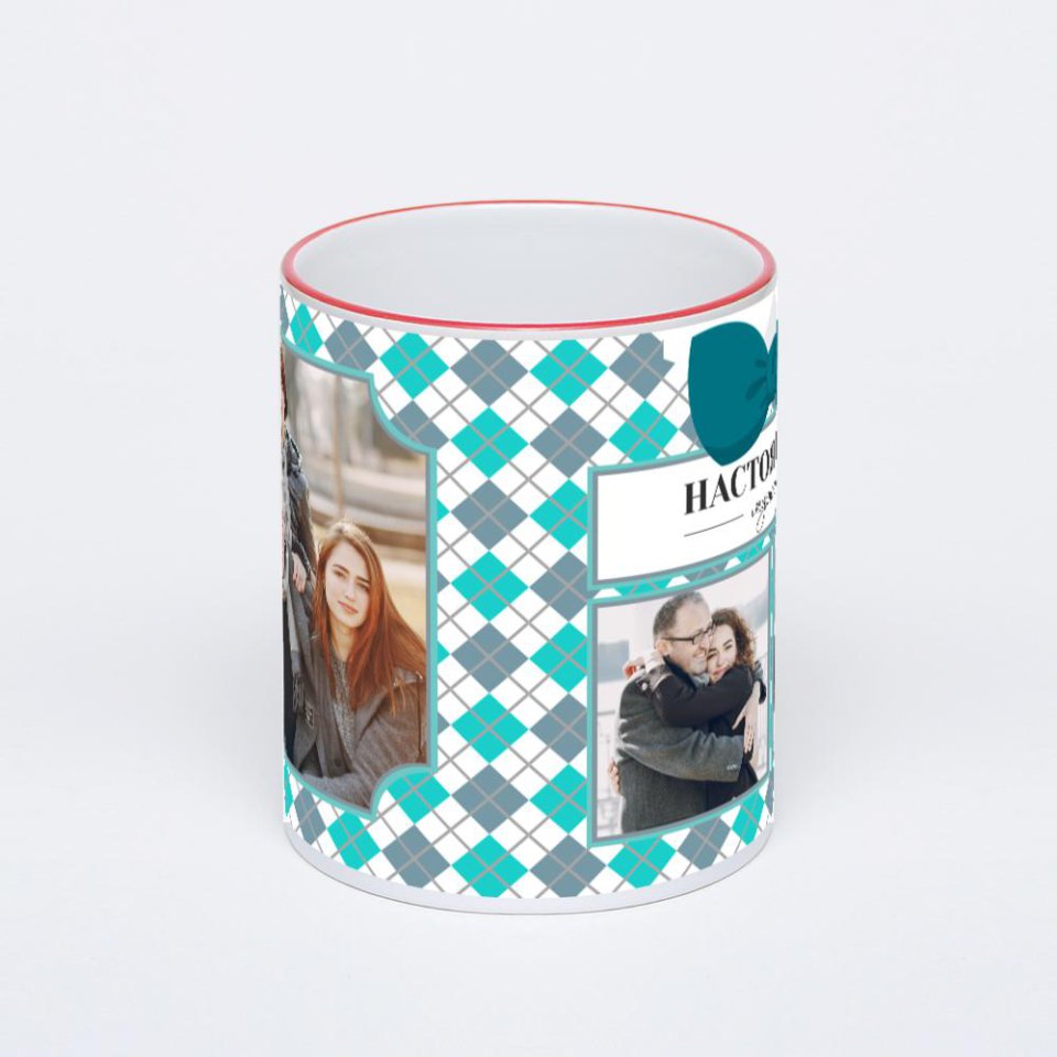 Кружка с красной ручкой и ободком