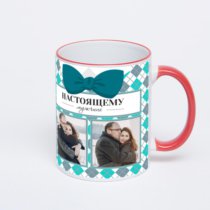 Кружка с красной ручкой и ободком