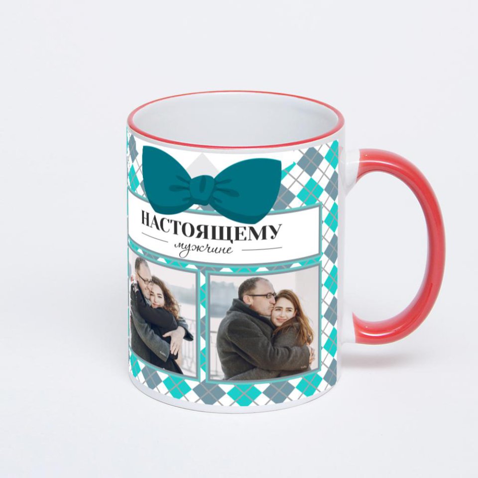 Кружка с красной ручкой и ободком