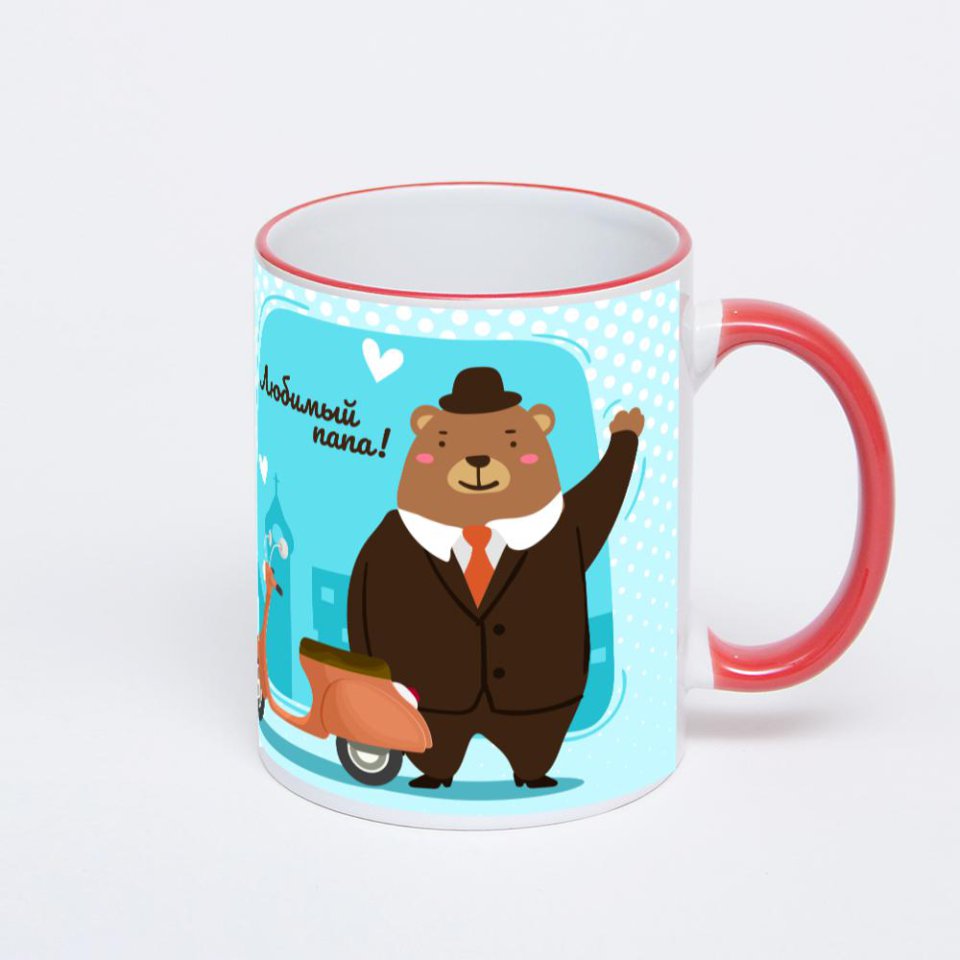 Кружка с красной ручкой и ободком