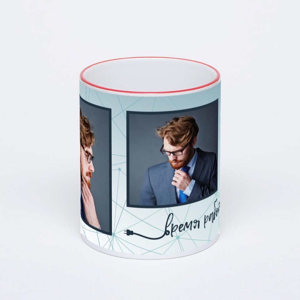 Кружка с красной ручкой и ободком