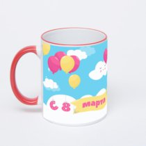 Кружка с красной ручкой и ободком