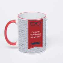 Кружка с красной ручкой и ободком