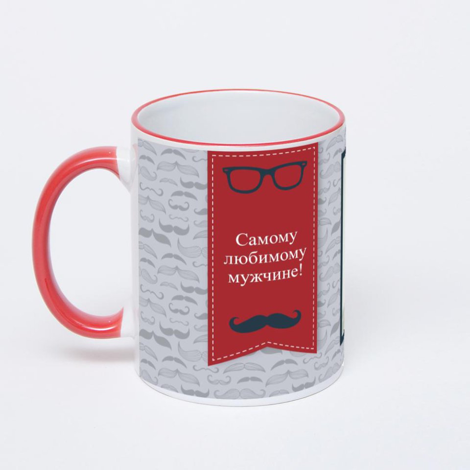 Кружка с красной ручкой и ободком