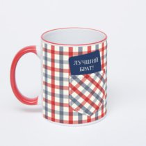 Кружка с красной ручкой и ободком