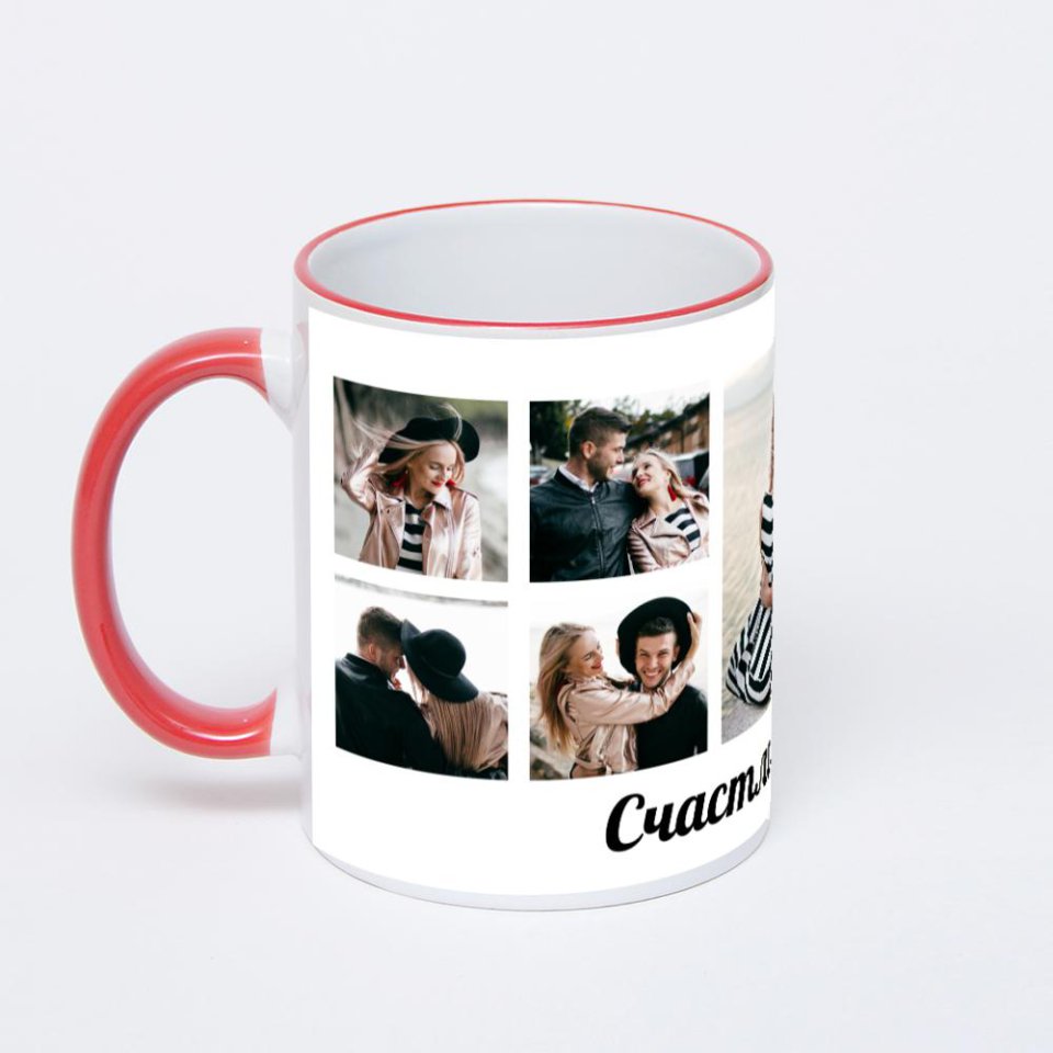 Кружка с красной ручкой и ободком