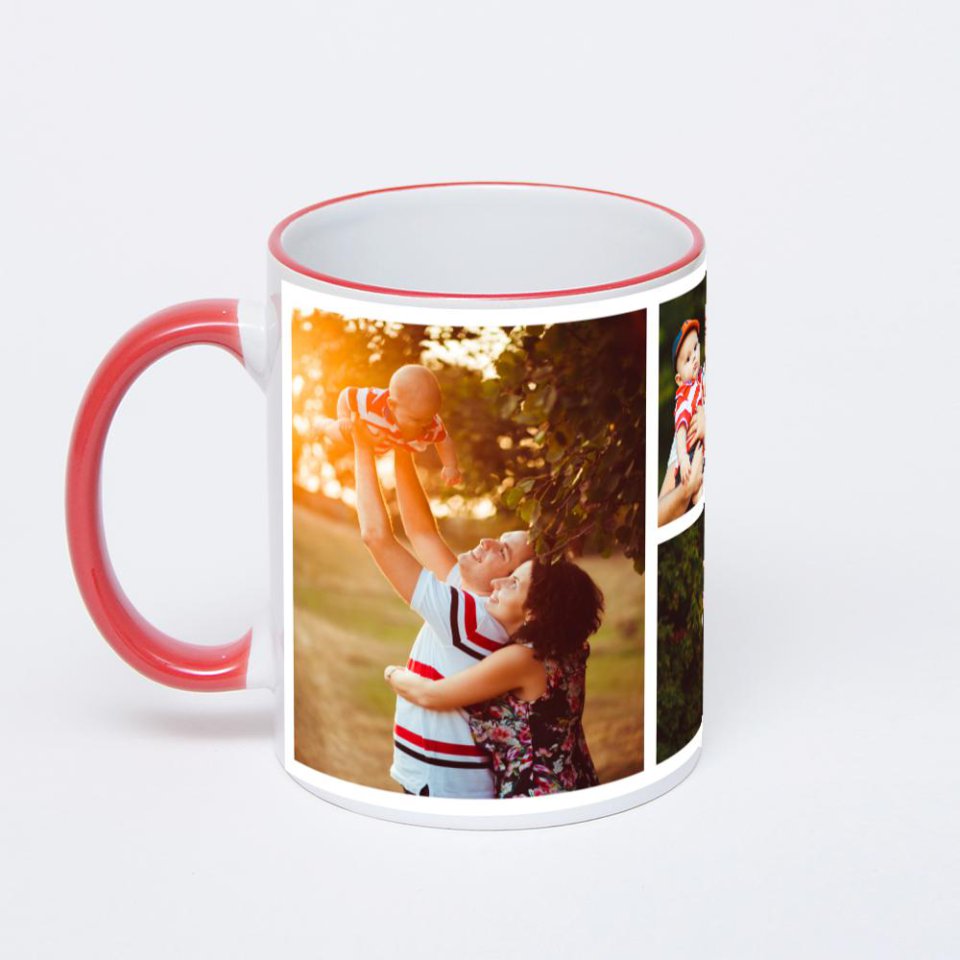 Кружка с красной ручкой и ободком