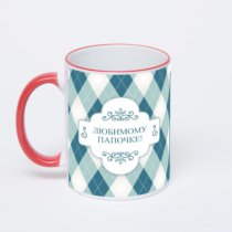 Кружка с красной ручкой и ободком