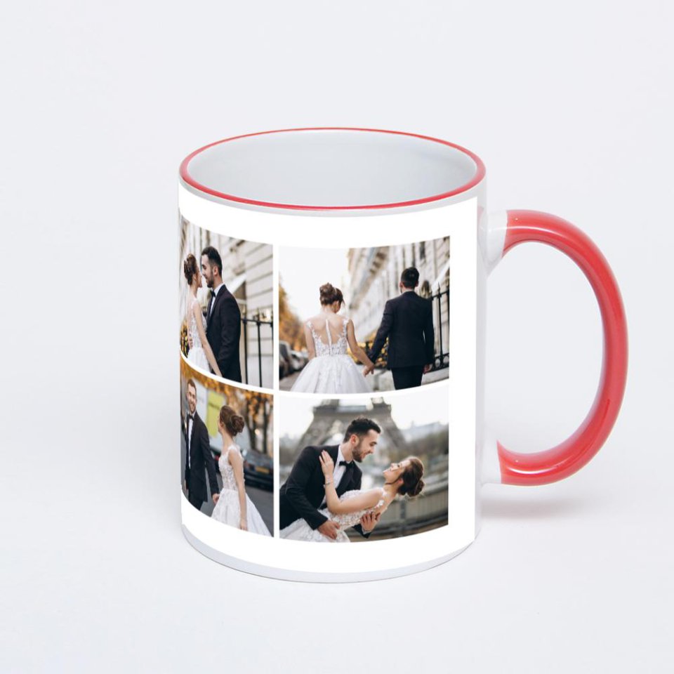 Кружка с красной ручкой и ободком