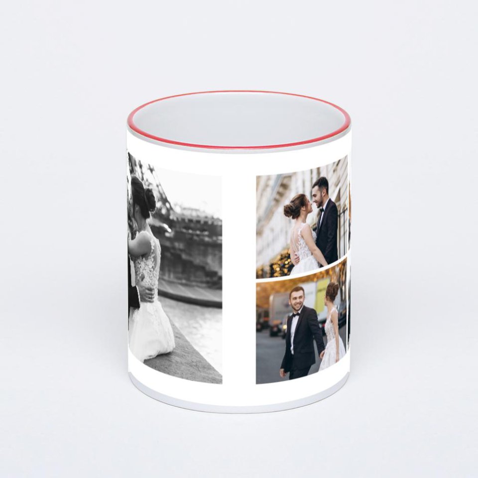 Кружка с красной ручкой и ободком