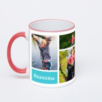 Кружка с красной ручкой и ободком