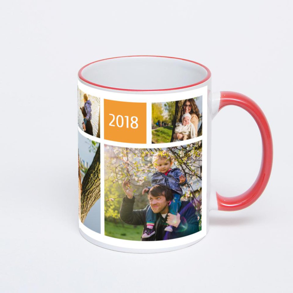 Кружка с красной ручкой и ободком