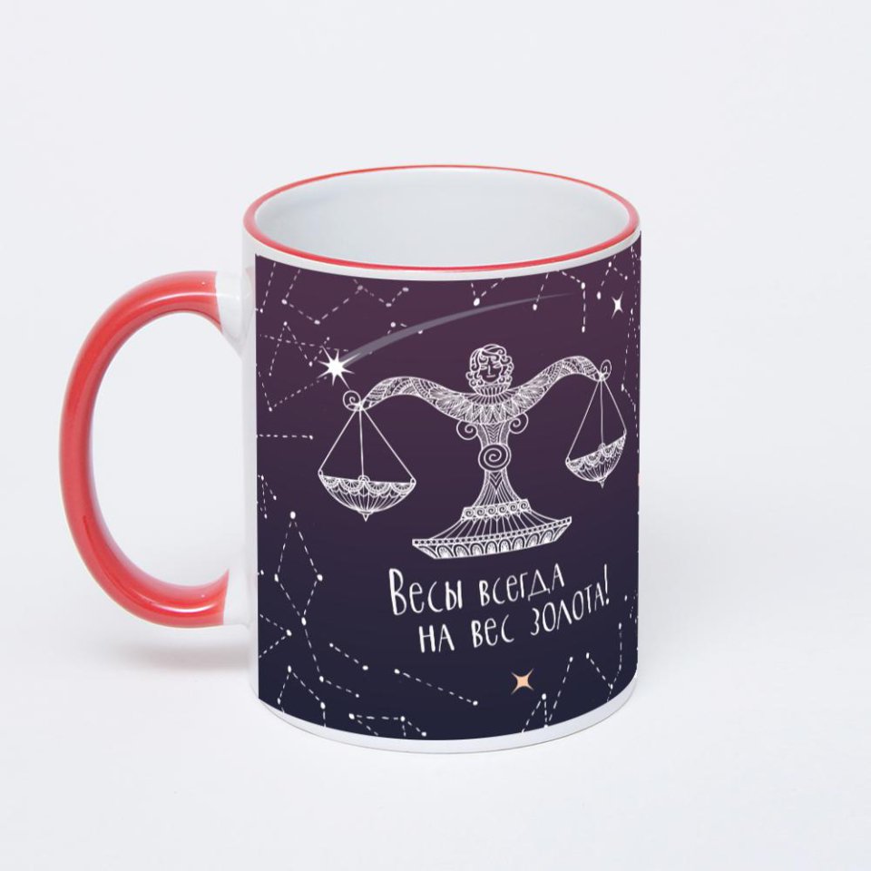 Кружка с красной ручкой и ободком