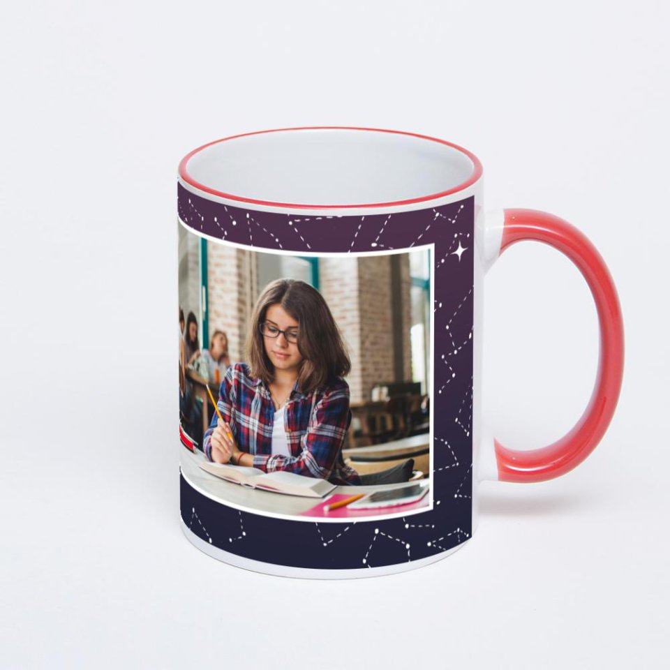 Кружка с красной ручкой и ободком